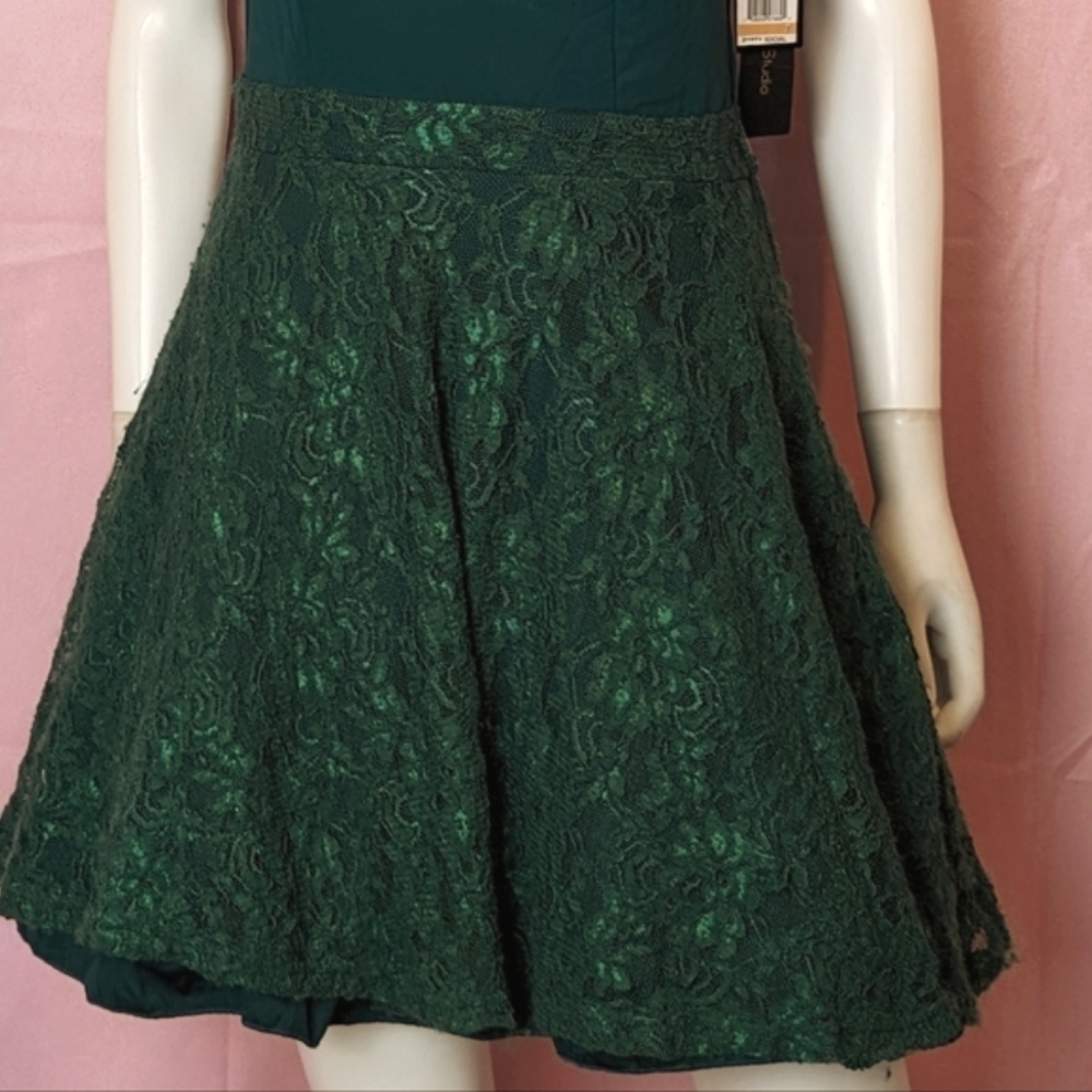 City Studio Emerald Green One Shoulder Fit and Flare Mini Lace Formal Dress 7 - Picture 3 of 7